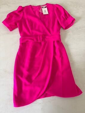 Adelyn Rae Fuchsia Short Sleeve Wrap Dress